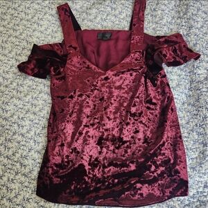 Burgundy Crushed Velvet Cold Shoulder Blouse